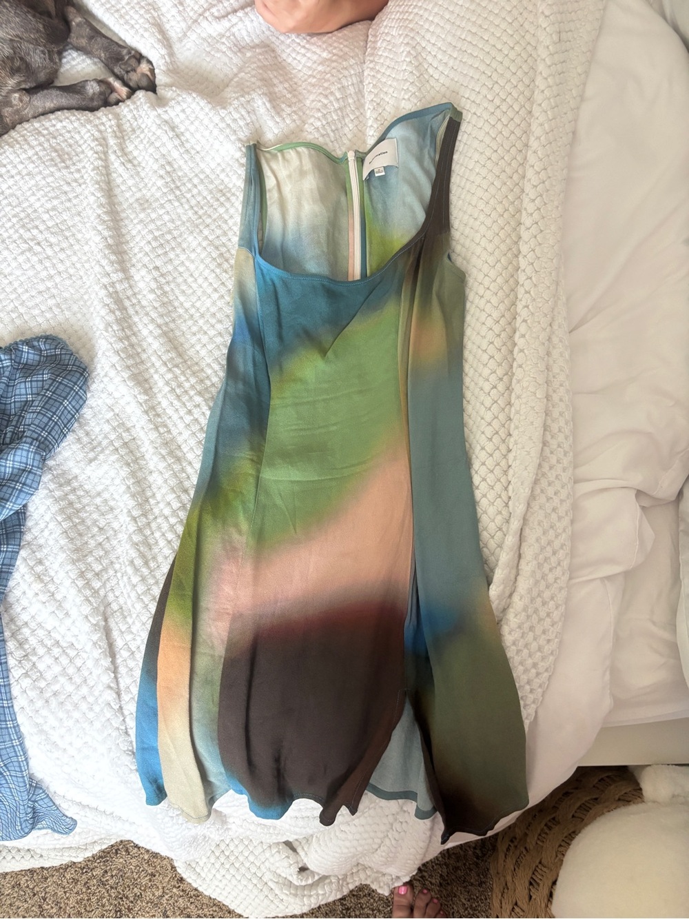 Reformation Noha Iridescent Teal-Green Satin Mini Dress